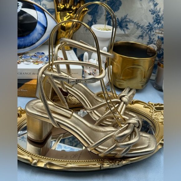 🆕 LOEFFLER RANDALL 🧿 NWOB Mikel Leather Bow Heel Sandal, Gold Leather - Sz 6.5 - Picture 9 of 16